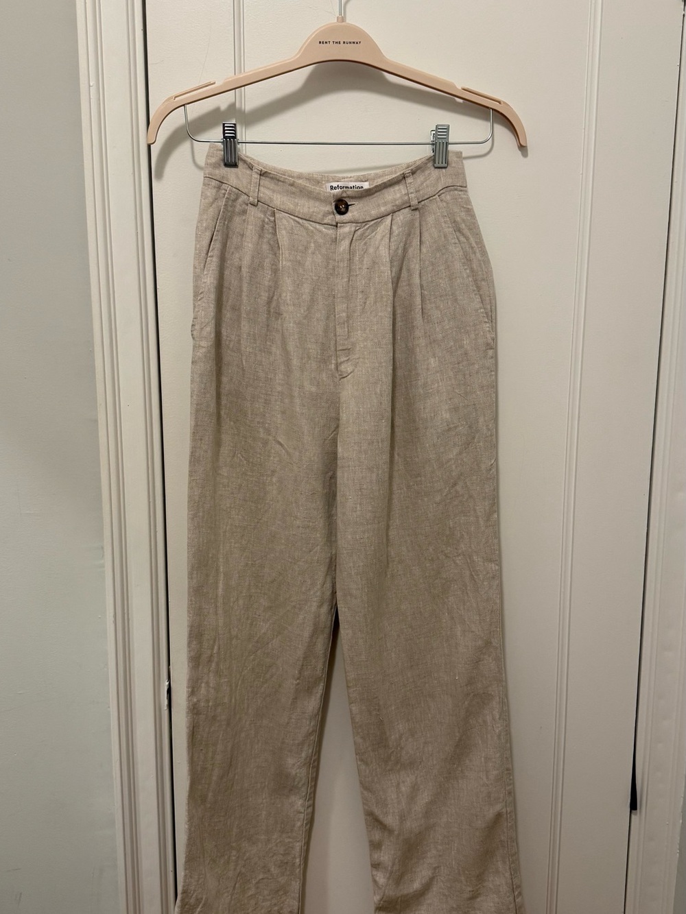 Reformation High-Rise Linen Mason Trousers in Beige